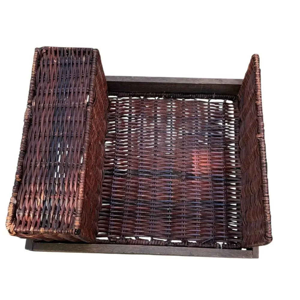 Vintage Rattan and Wood Utensil & Plate Caddy